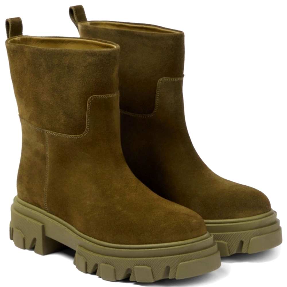 NWT$625 GIA BORGHINI Gia 23 Calf Suede Tubular Chunky Lug Sole Ankle Boots Sz 9